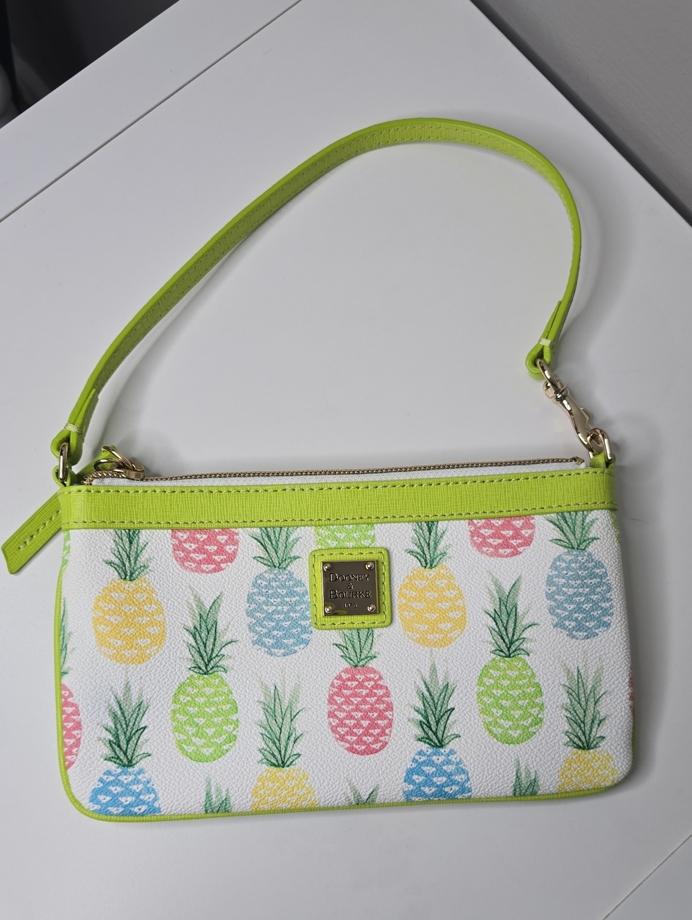 Lime Pineapple Print Wristlet Bag
